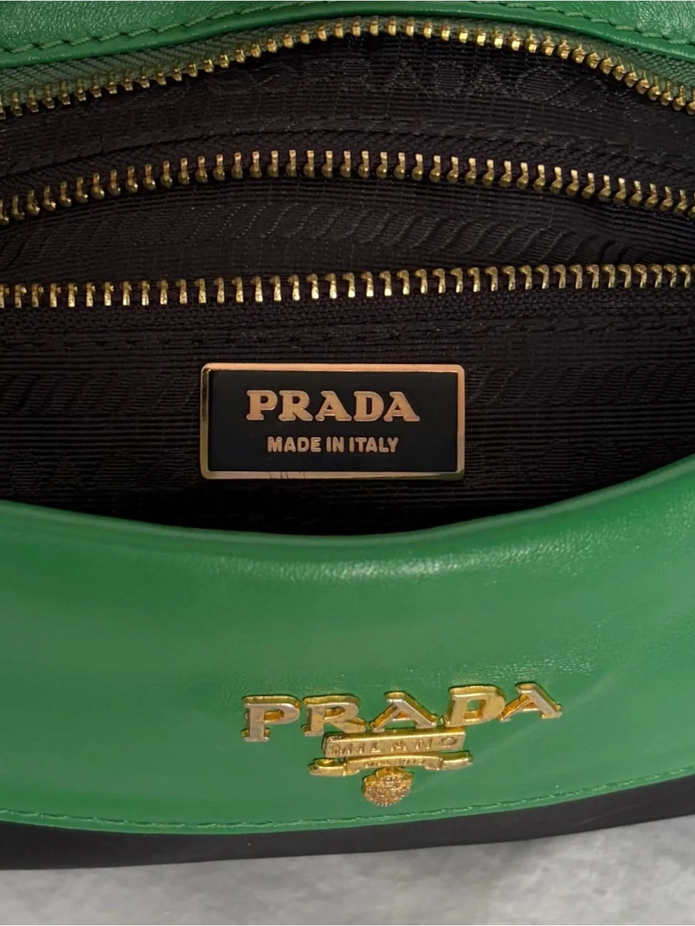 Prada Green and Black Fold-Over Men's Clutch with Gold Logo